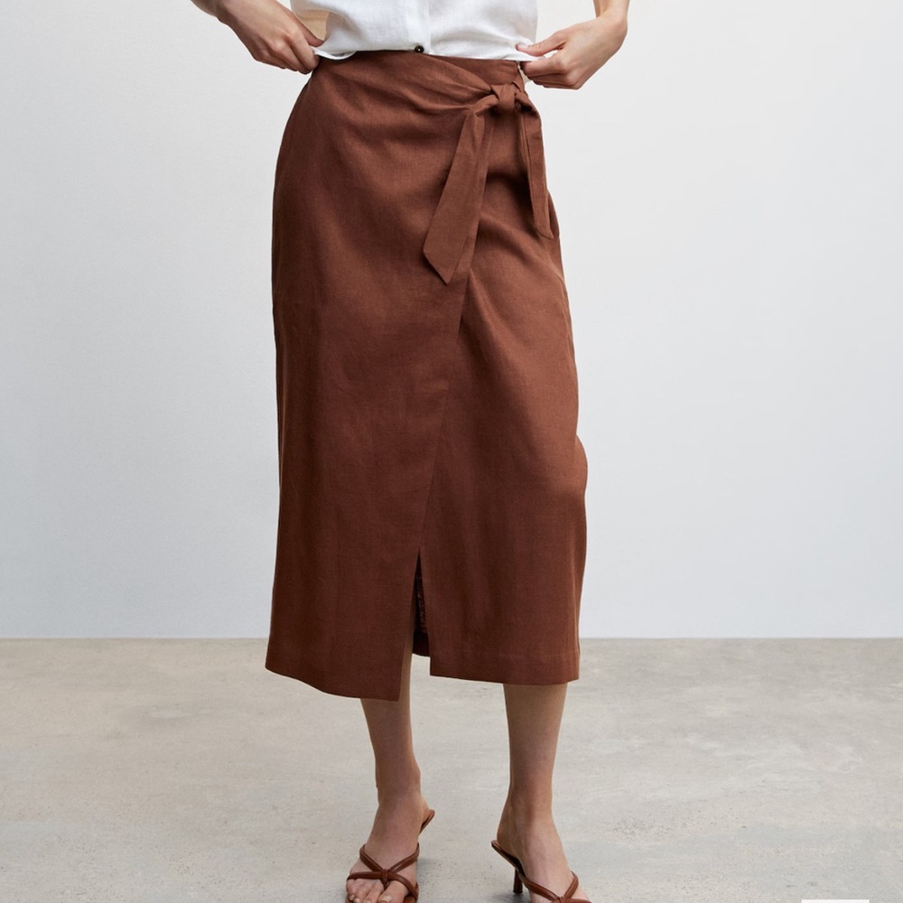 Mango 100%  Linen  wrap Skirt size 4-6 (S)